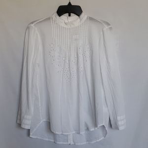 Gap White High Neckline Pleated & Eyelet Top XS ☆